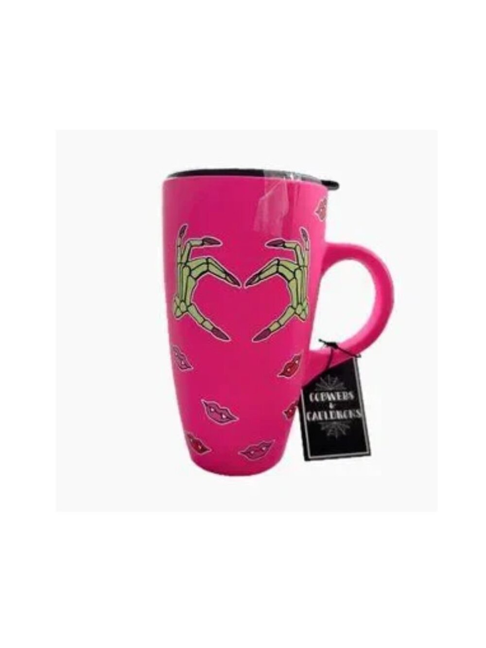 Cobwebs and Cauldrons Halloween hot pink travel mug NWT